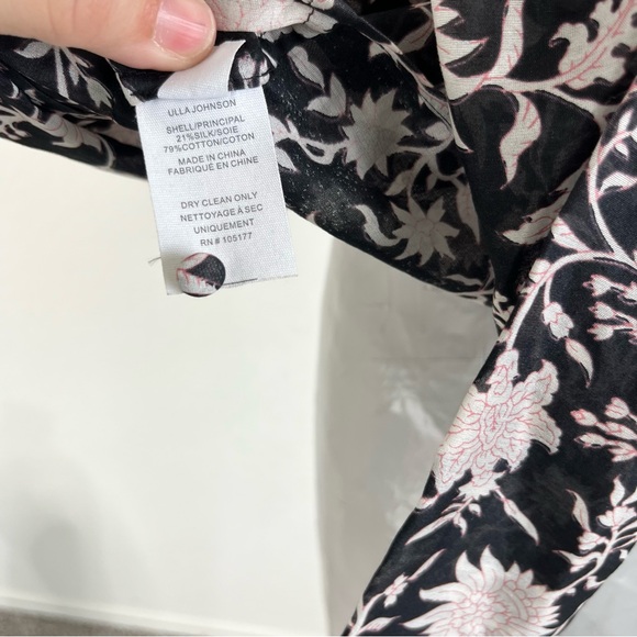 Ulla Johnson Black Silk & Cotton Printed Pink Floral Sheer Blouse - Picture 9 of 9